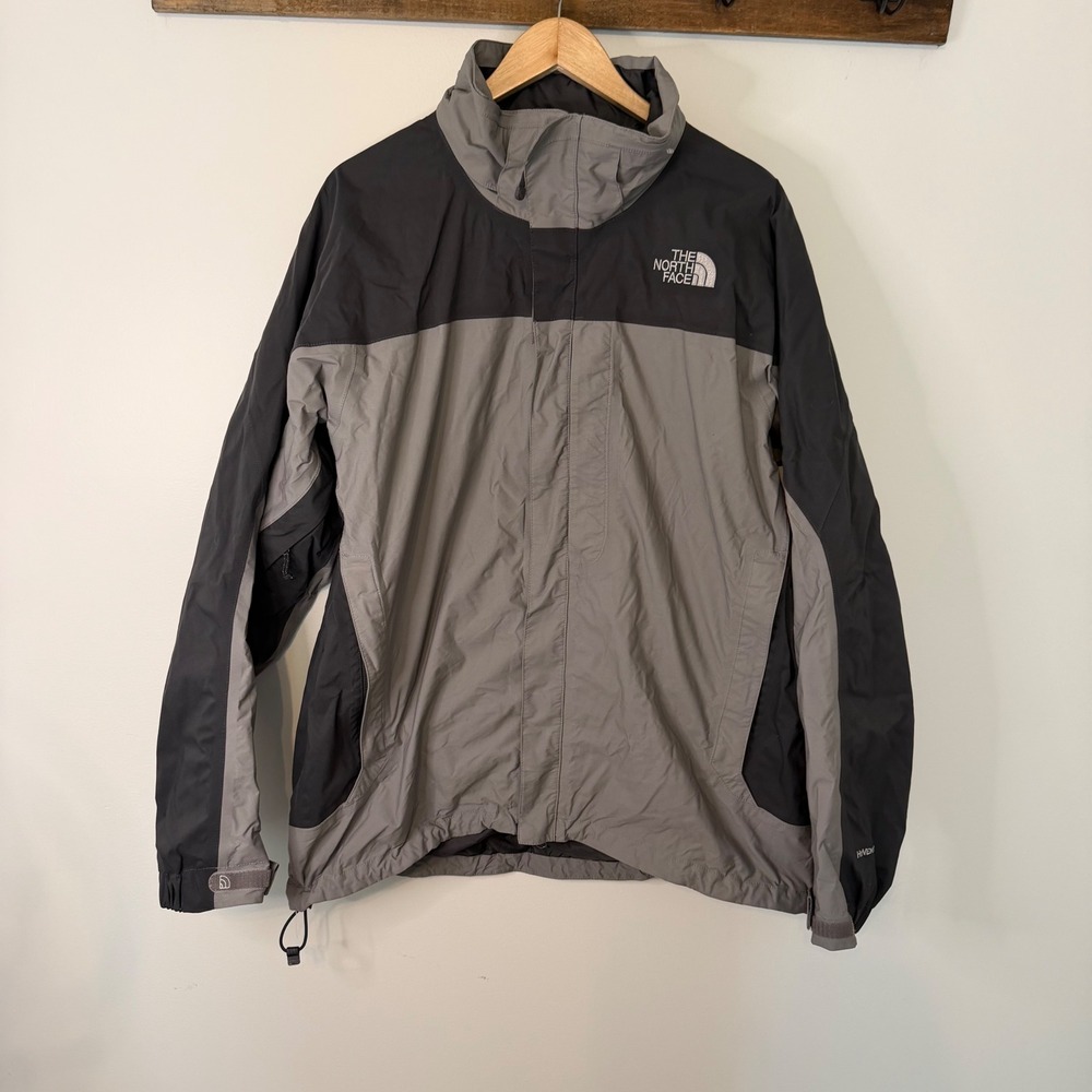 The North Face HyVent Rain Jacket Shell Mens XL Grey Black Colorblock T427 T827